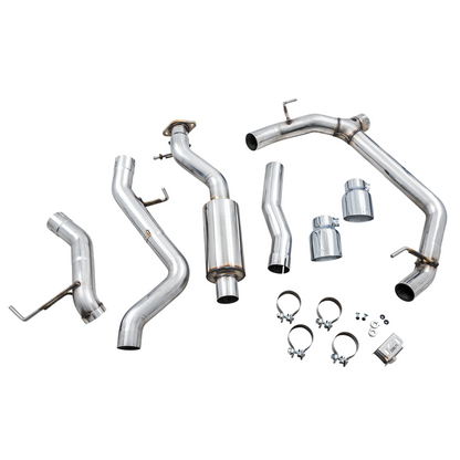 AWE Tuning 2021+ Ford Bronco 0FG Dual Rear Exit Exhaust w/Chrome Silver Tips & Bash Guard