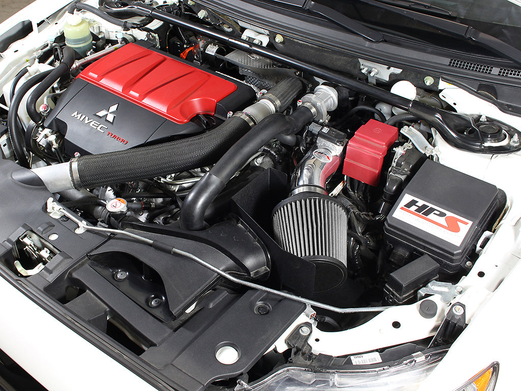 HPS Shortram Air Intake Kit 2008-2015 Mitsubishi Lancer Evolution X 2.0L, Includes Heat Shield, Polish
