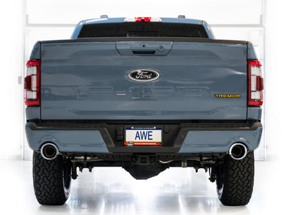 AWE Tuning 2021+ Ford F150 Tremor w/ Bumper Cutouts 0FG Resonated Catback w/ Chrome Silver Tips
