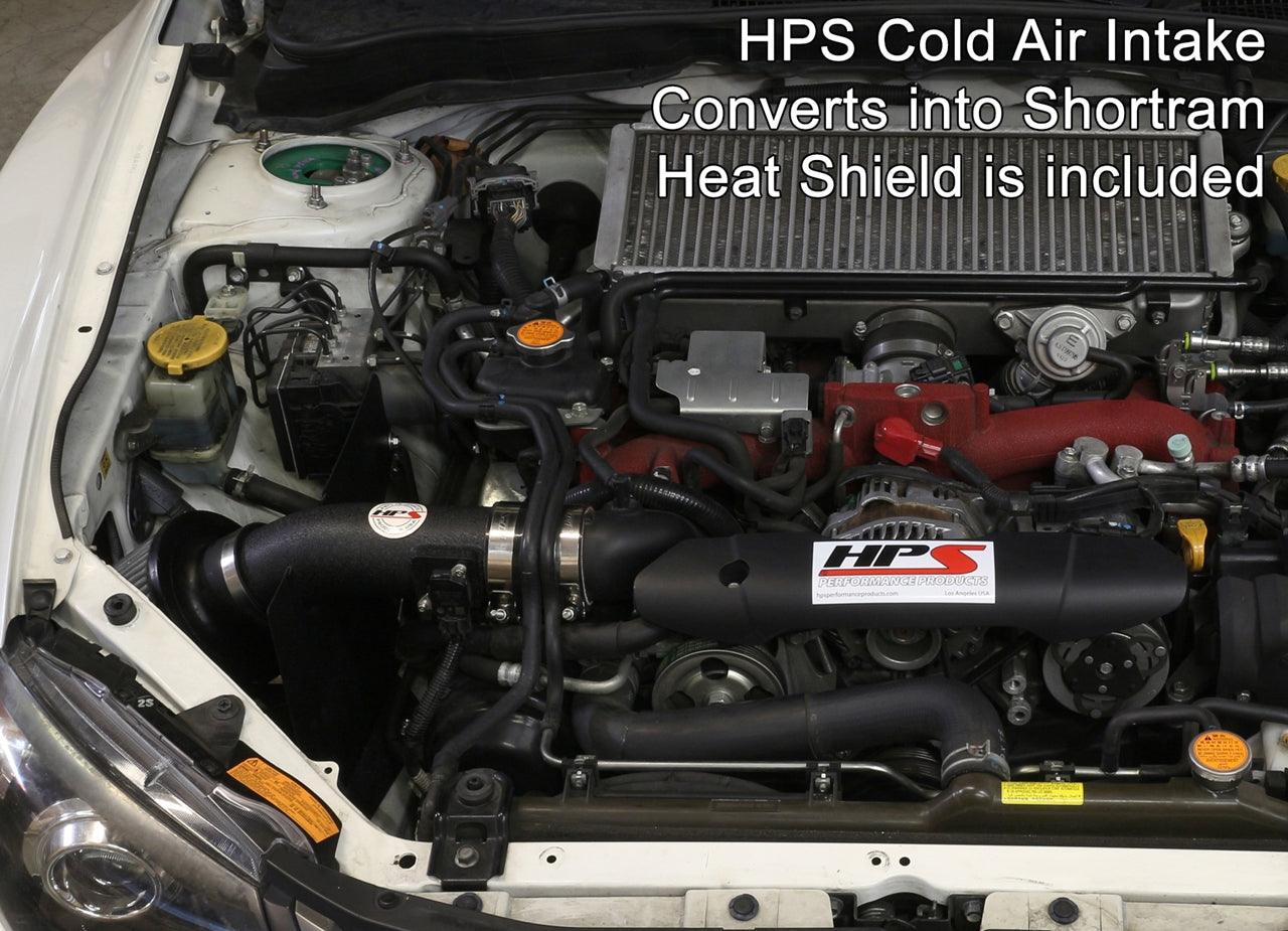 HPS Performance Cold Air Intake Kit 2008-2014 Subaru WRX 2.5L Turbo, Converts to Shortram, Black