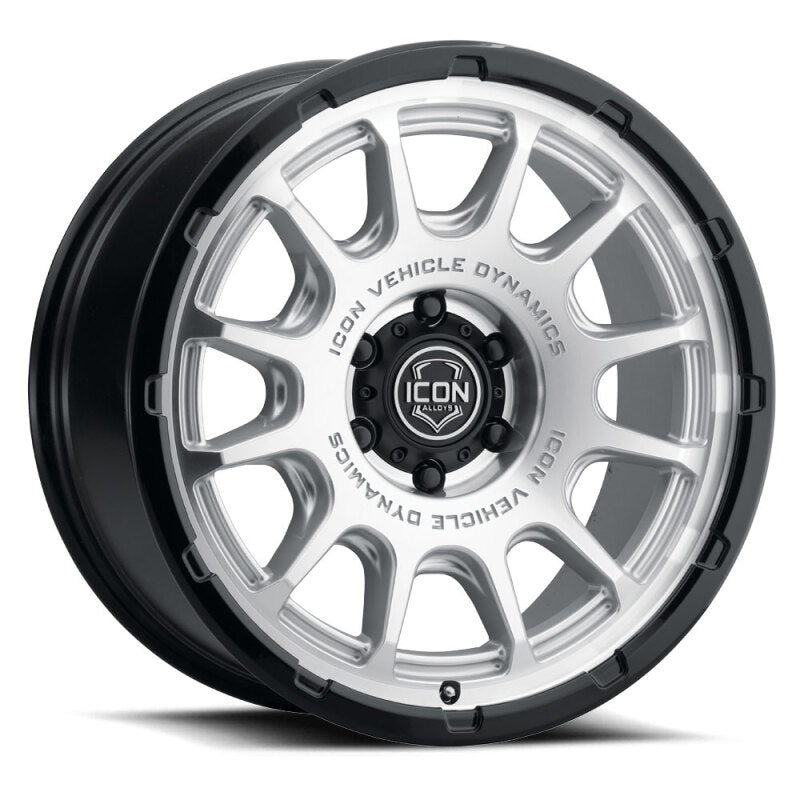 ICON Alloys Rancho 20x9 / 6x135 / 16mm / 5.625in BS Silver Machined w/ Gloss Black Lip Wheel