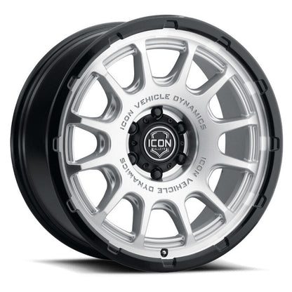 ICON Alloys Rancho 20x9 / 6x135 / 16mm / 5.625in BS Silver Machined w/ Gloss Black Lip Wheel