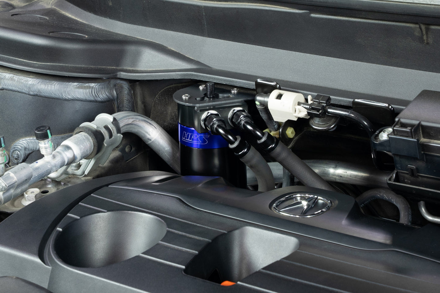 HPS Performance Aluminum Oil Catch Can Kit 2019-2025 Acura RDX 2.0L Turbo, Blue, 860-015BL