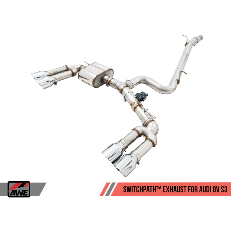 AWE Tuning Audi 8V S3 SwitchPath Exhaust w/Chrome Silver Tips 102mm
