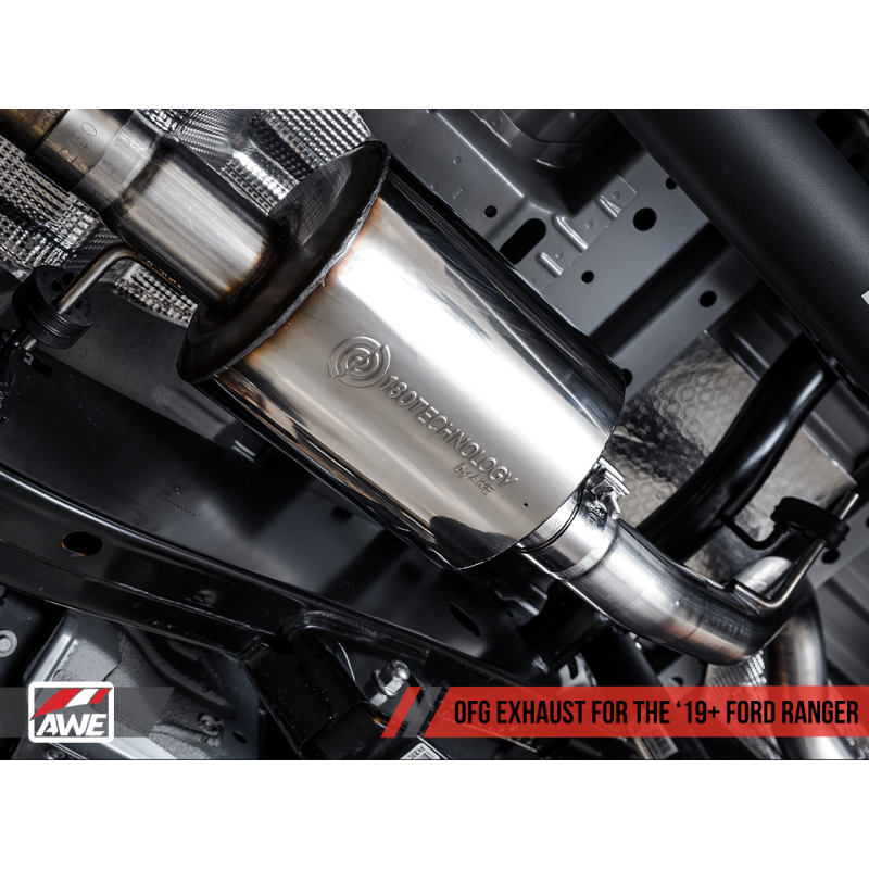 AWE Tuning 2019+ Ford Ranger 0FG Performance Exhaust System w/Chrome Silver Tips & Bash Guard
