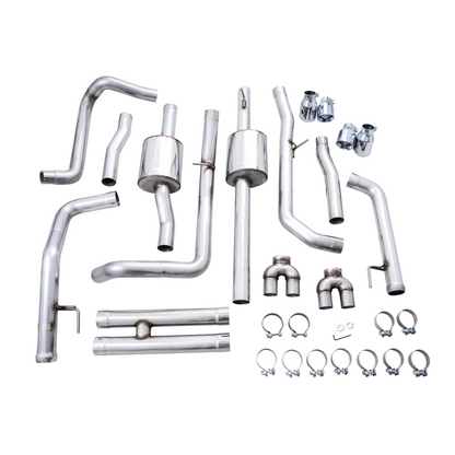 AWE Tuning 4th Gen GM 1500 6.2L 0FG Catback Split Rear Exit (w/ Bumper Cutouts) - Quad Chrome Tips