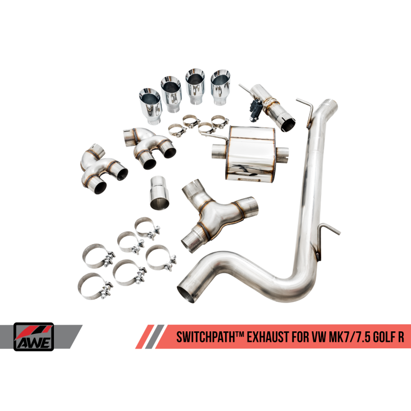 AWE Tuning Volkswagen Golf R MK7.5 SwitchPath Exhaust w/Chrome Silver Tips 102mm