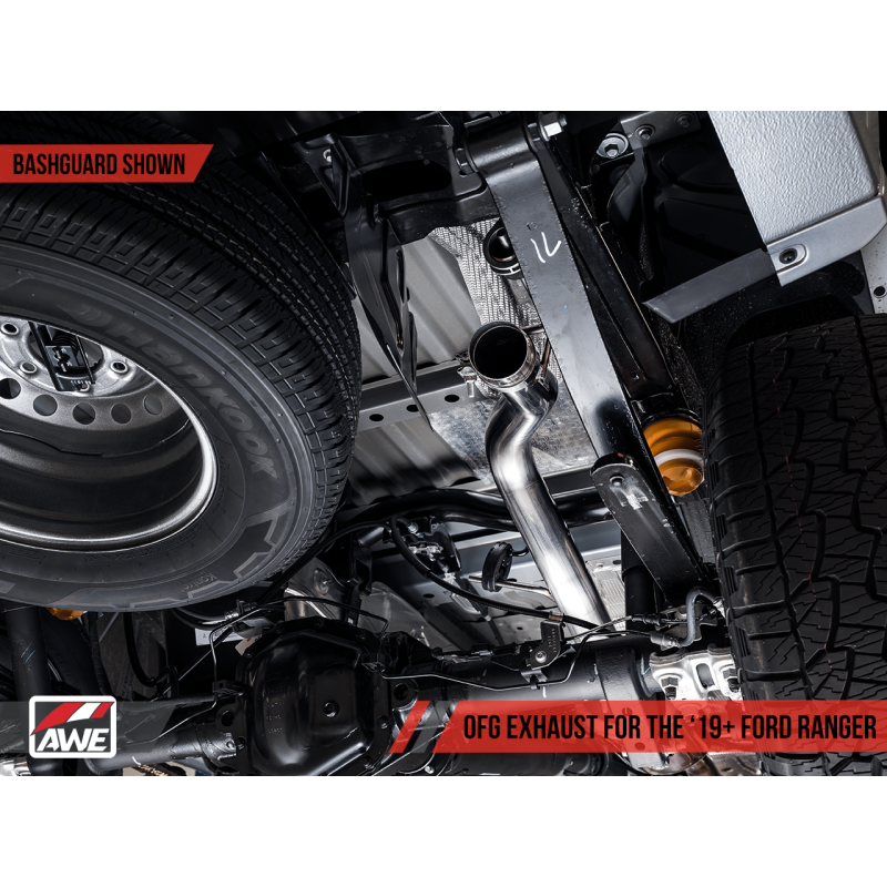 AWE Tuning 2019+ Ford Ranger 0FG Performance Exhaust System w/Chrome Silver Tips & Bash Guard