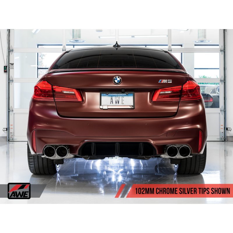 AWE Tuning 18-19 BMW M5 (F90) 4.4T AWD Axle-back Exhaust - Track Edition (Chrome Silver Tips)