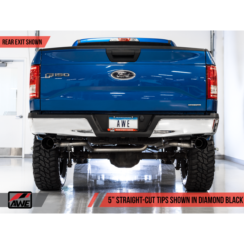 AWE Tuning 2015+ Ford F-150 0FG Dual Exit Performance Exhaust System w/5in Diamond Black Tips
