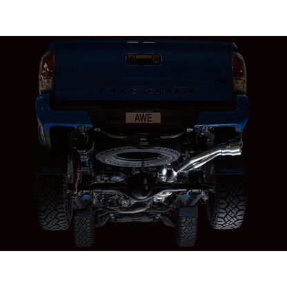 AWE 16-22 Toyota Tacoma 0FG Catback Exhaust w/ BashGuard - Dual Chrome Silver Tips