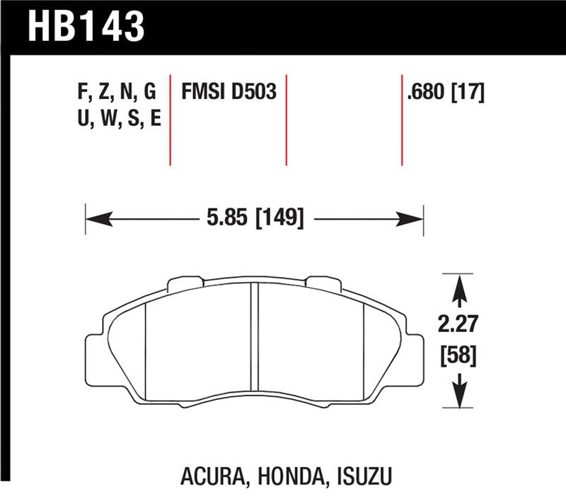 Hawk 97-01 Honda Prelude Blue 9012 Street Front Brake Pads