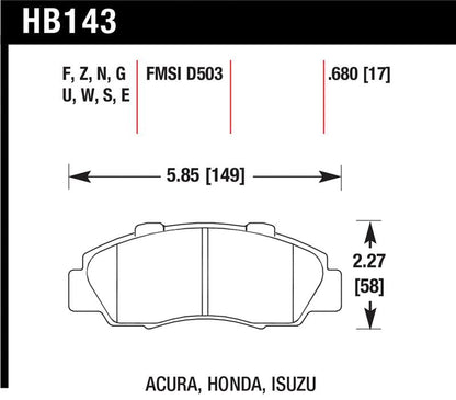 Hawk 97-01 Honda Prelude Blue 9012 Street Front Brake Pads