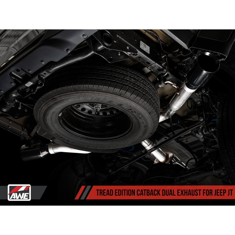 AWE Tuning 20-21 Jeep Gladiator JT 3.6L Tread Edition Cat-Back Dual Exhaust - Diamond Black Tip