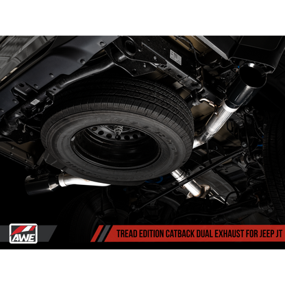 AWE Tuning 20-21 Jeep Gladiator JT 3.6L Tread Edition Cat-Back Dual Exhaust - Diamond Black Tip