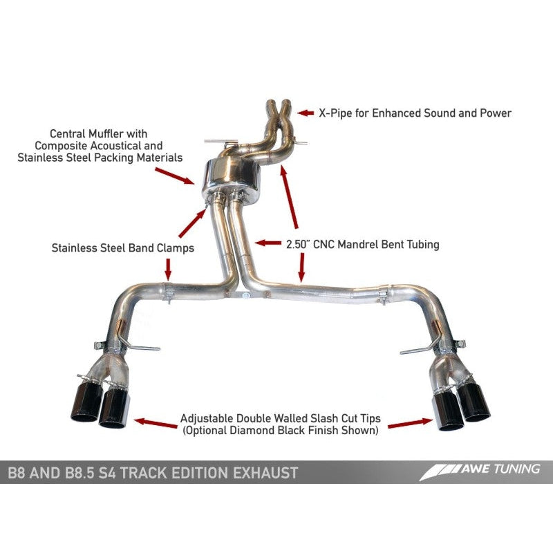 AWE Tuning Audi B8 / B8.5 S4 3.0T Track Edition Exhaust - Diamond Black Tips (90mm)