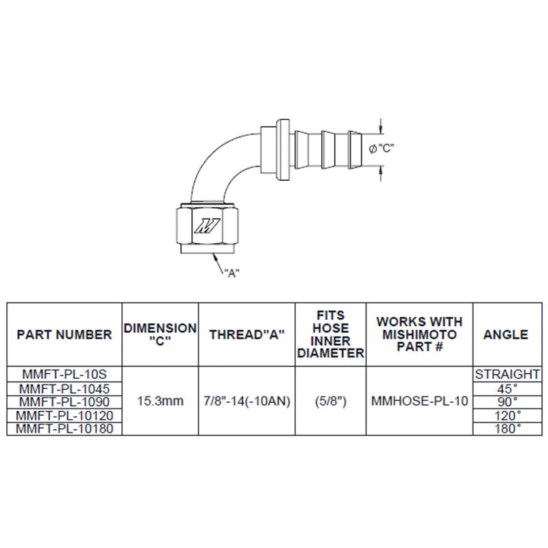 Mishimoto 120-Degree Push Lock Fitting -10AN