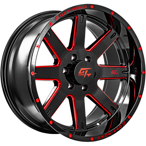 GT Off-Road Invasion Gloss Black Milled Red Gloss Black Milled Red 22x12 -44 6x135mm 87.1mm