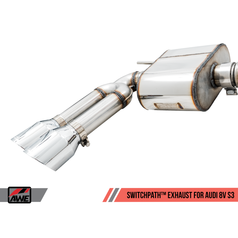 AWE Tuning Audi 8V S3 SwitchPath Exhaust w/Chrome Silver Tips 102mm