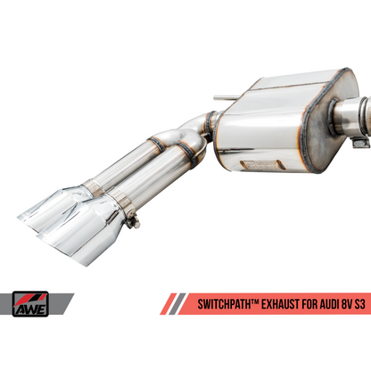 AWE Tuning Audi 8V S3 SwitchPath Exhaust w/Chrome Silver Tips 102mm