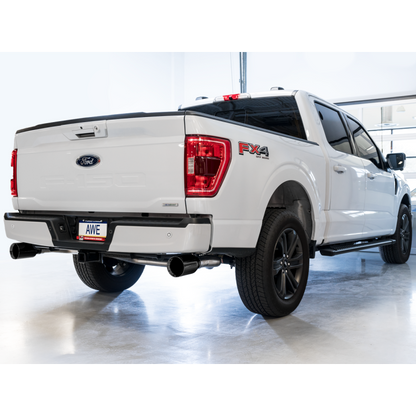 AWE 0FG 21+ Ford F150 Dual Split Rear Cat-Back Exhaust- 5in Diamond Black Tips