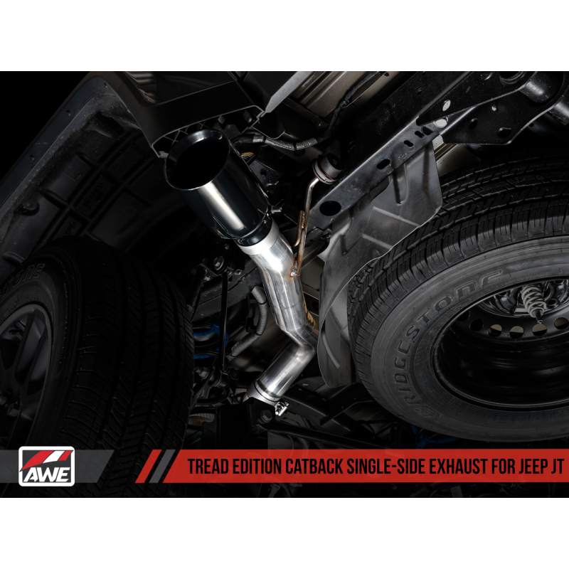 AWE Tuning 20-21 Jeep Gladiator JT 3.6L Tread Edition Cat-Back Single Side Exhaust - Diamond Blk Ti
