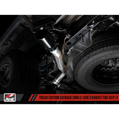 AWE Tuning 20-21 Jeep Gladiator JT 3.6L Tread Edition Cat-Back Single Side Exhaust - Diamond Blk Ti