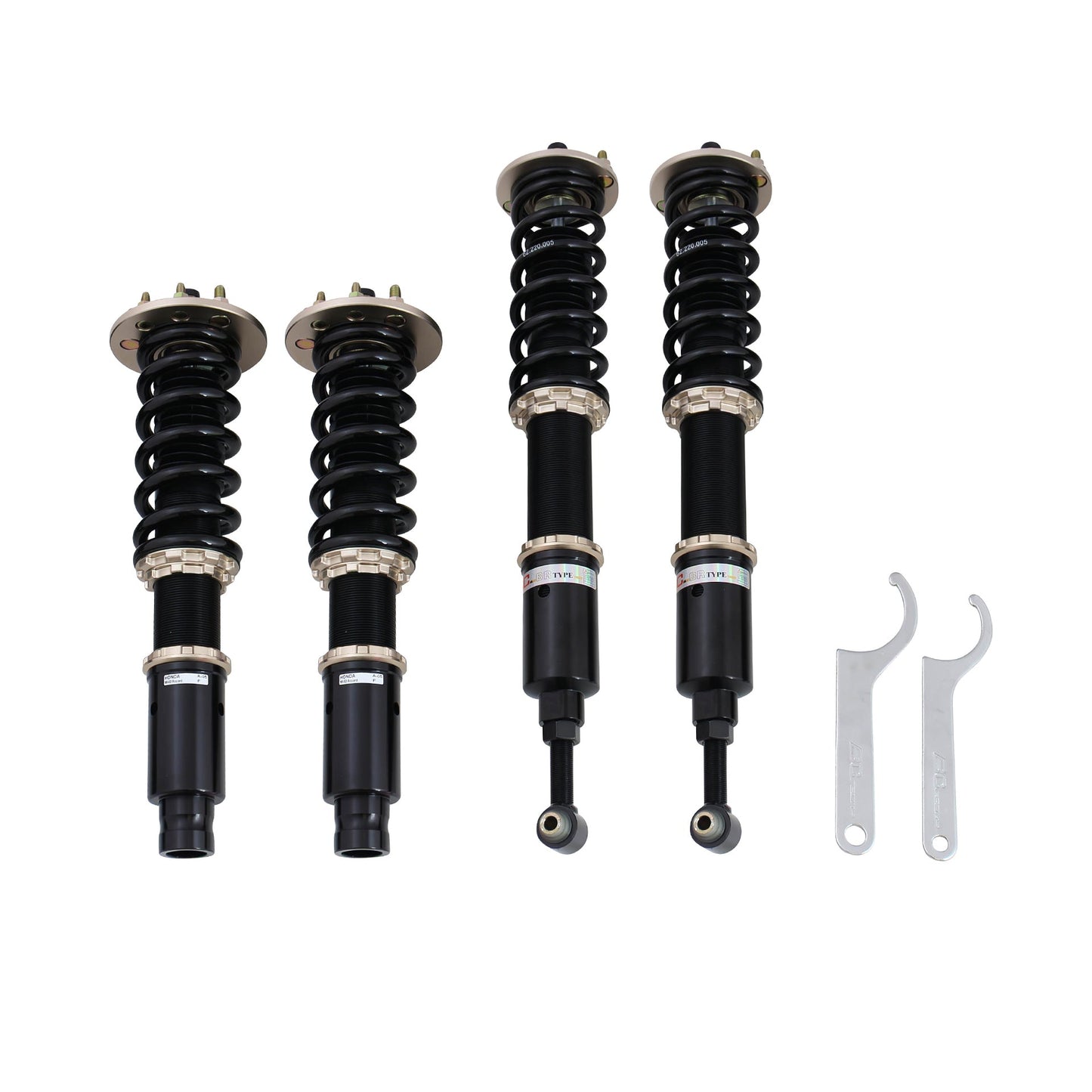 BC Racing coilovers on a white background