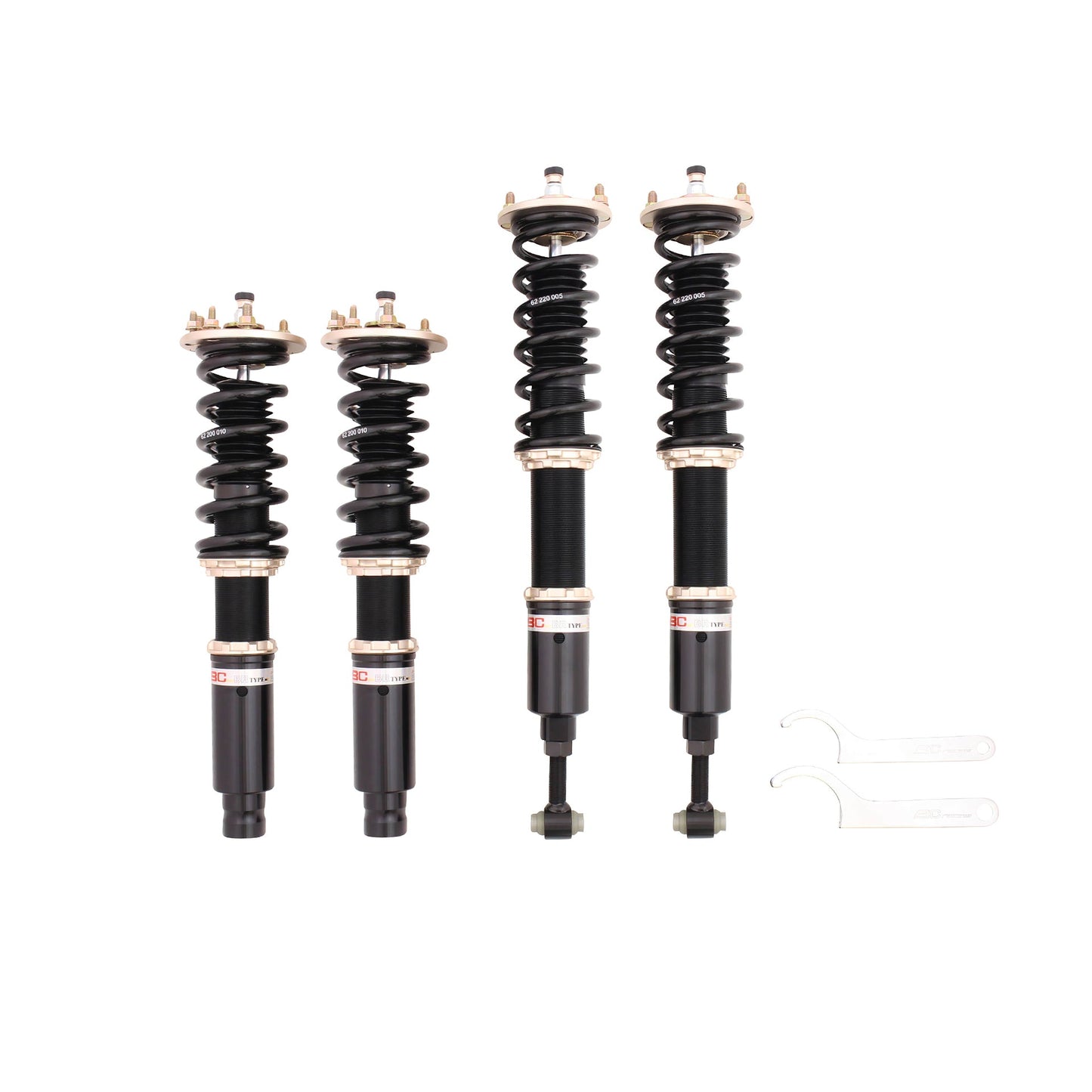 BC Racing coilovers on a white background