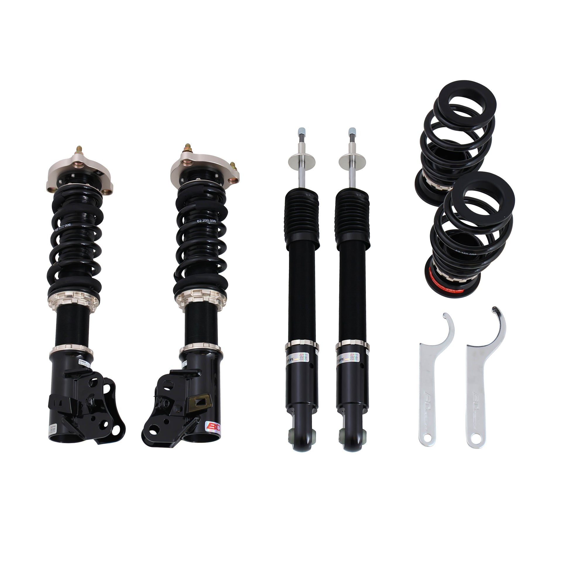BC Racing coilovers on a white background