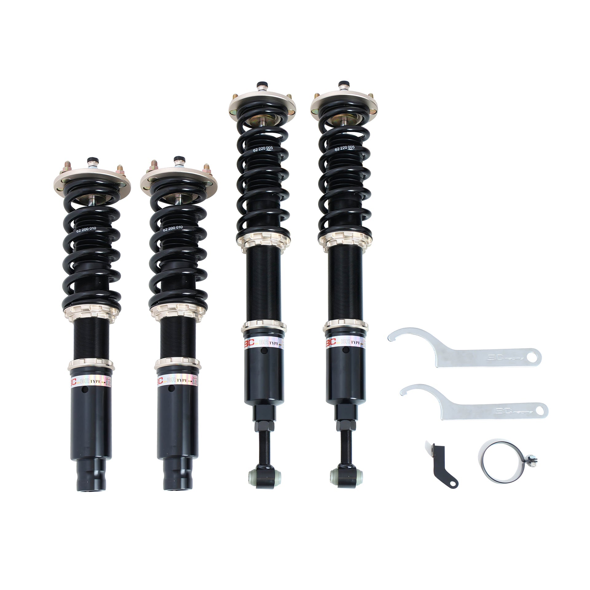 BC Racing coilovers on a white background