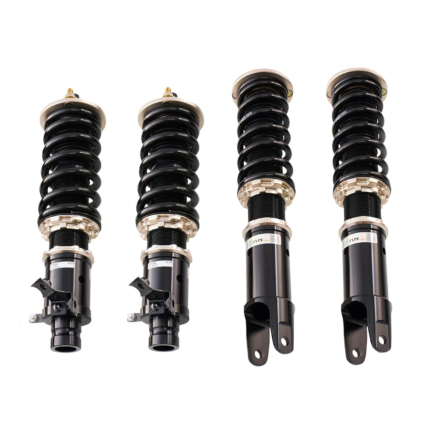 BC Racing coilovers on a white background