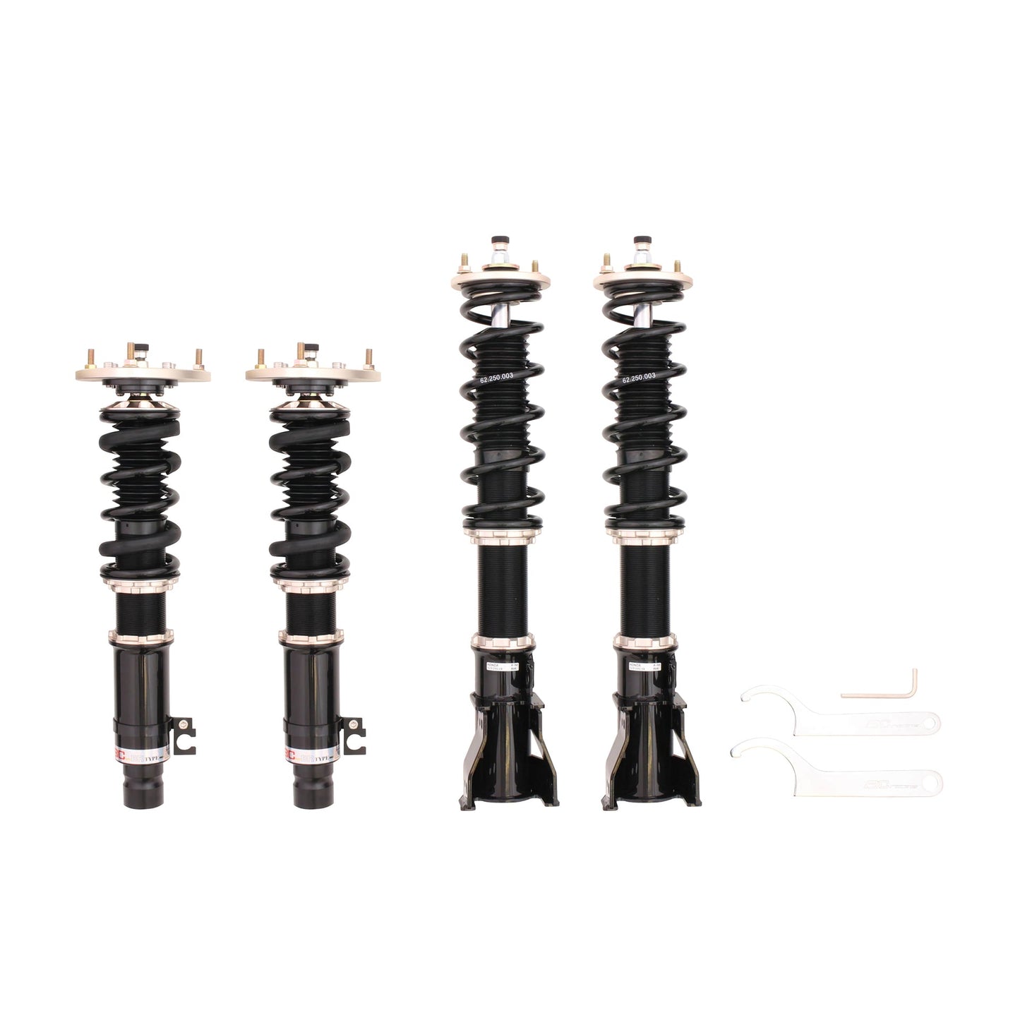 BC Racing coilovers on a white background