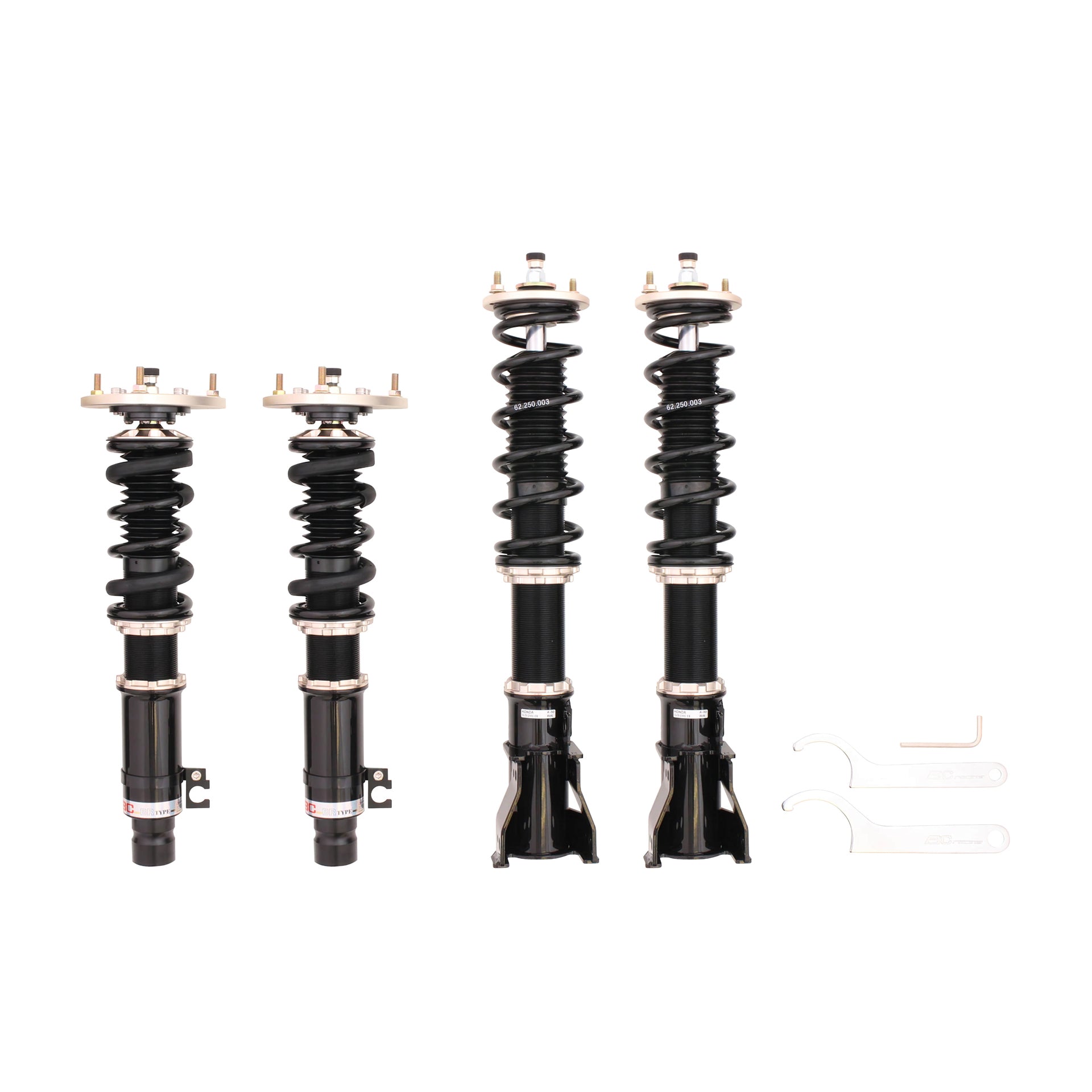 BC Racing coilovers on a white background