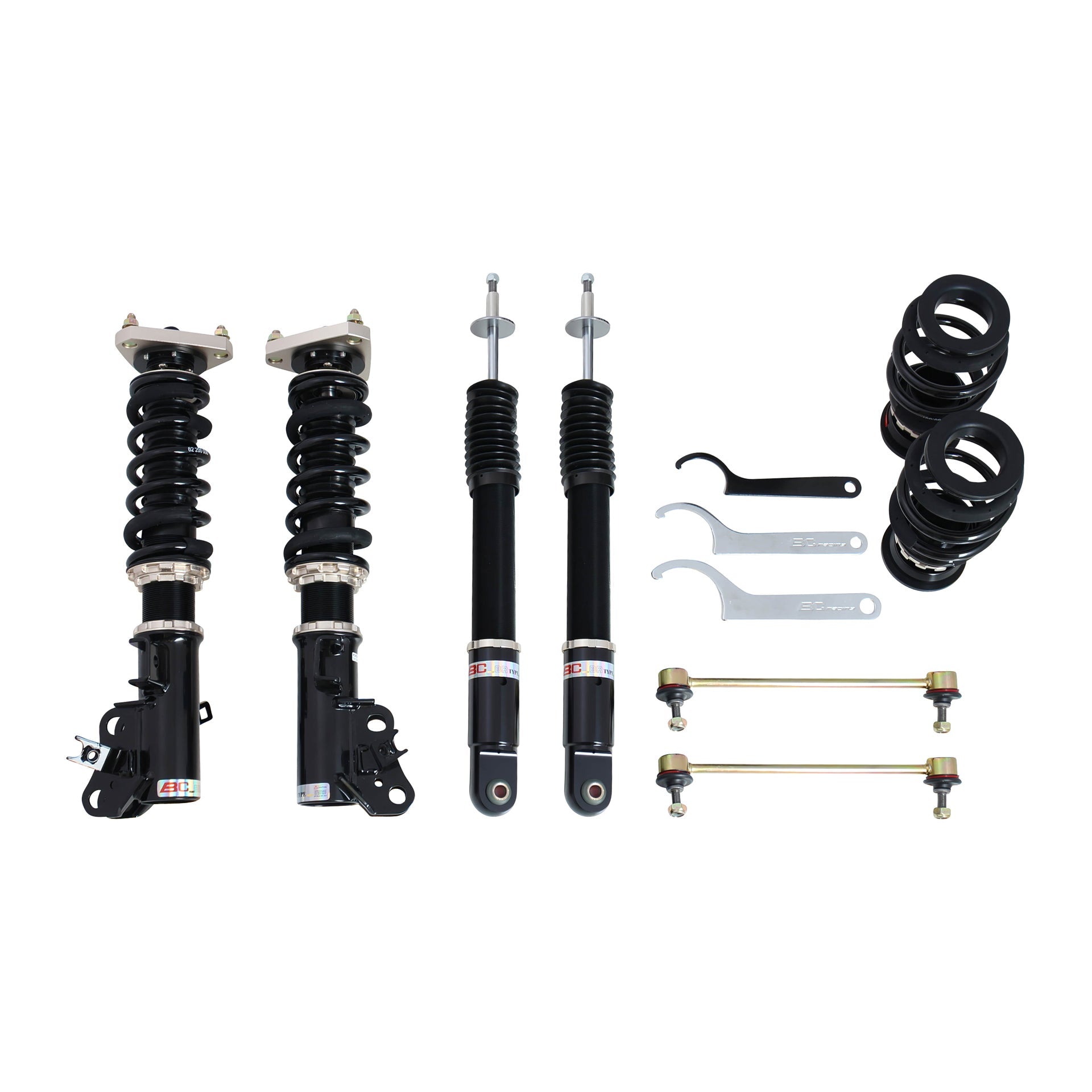 BC Racing coilovers on a white background
