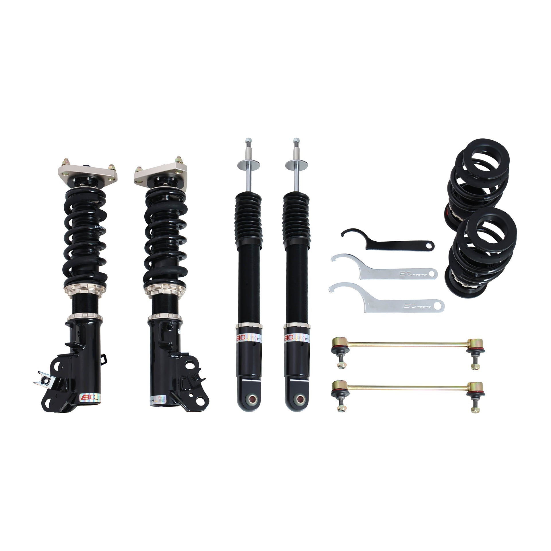 BC Racing coilovers on a white background