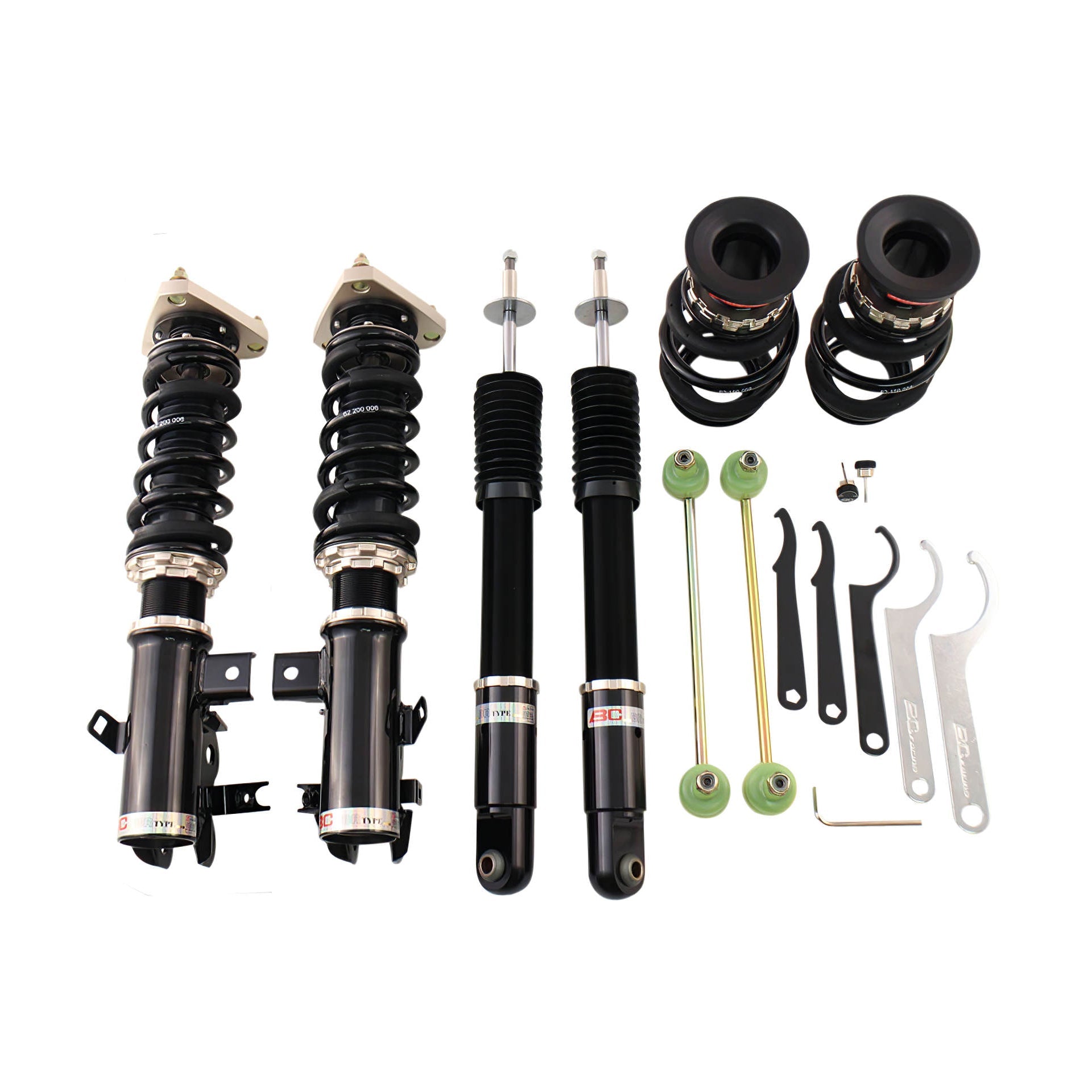 BC Racing coilovers on a white background