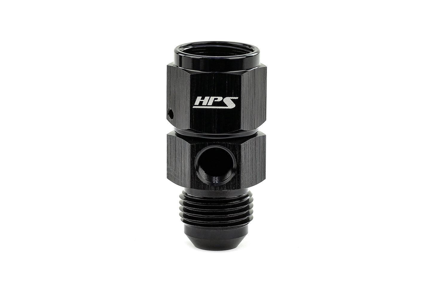 HPS Performance AN Male to Female Fuel Pressure Gauge Adapter with 1/8" NPT Female Port, Aluminum, Black