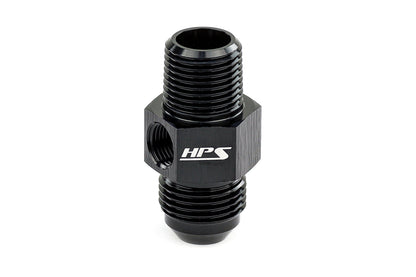 HPS Performance AN Male to NPT Male Adapter with 1/8" NPT Female Port, Aluminum, Black