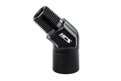 HPS Performance 45 Degree Aluminum 1/8" NPT Male To Female Adapter, Black