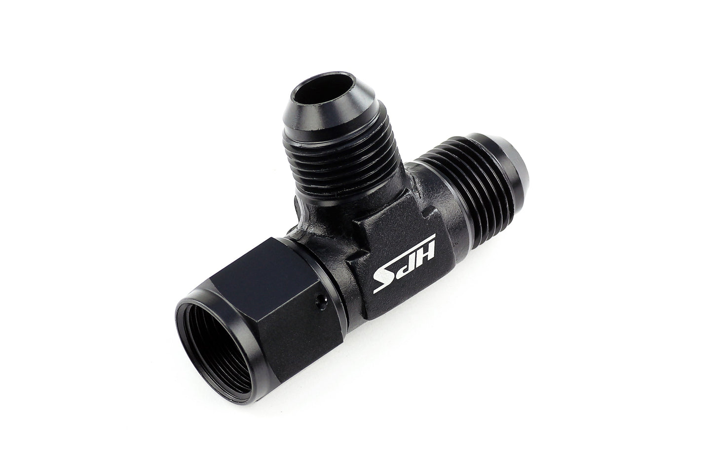 HPS Performance AN Male with AN Female on Run Tee Fitting Adapter, Aluminum, Black