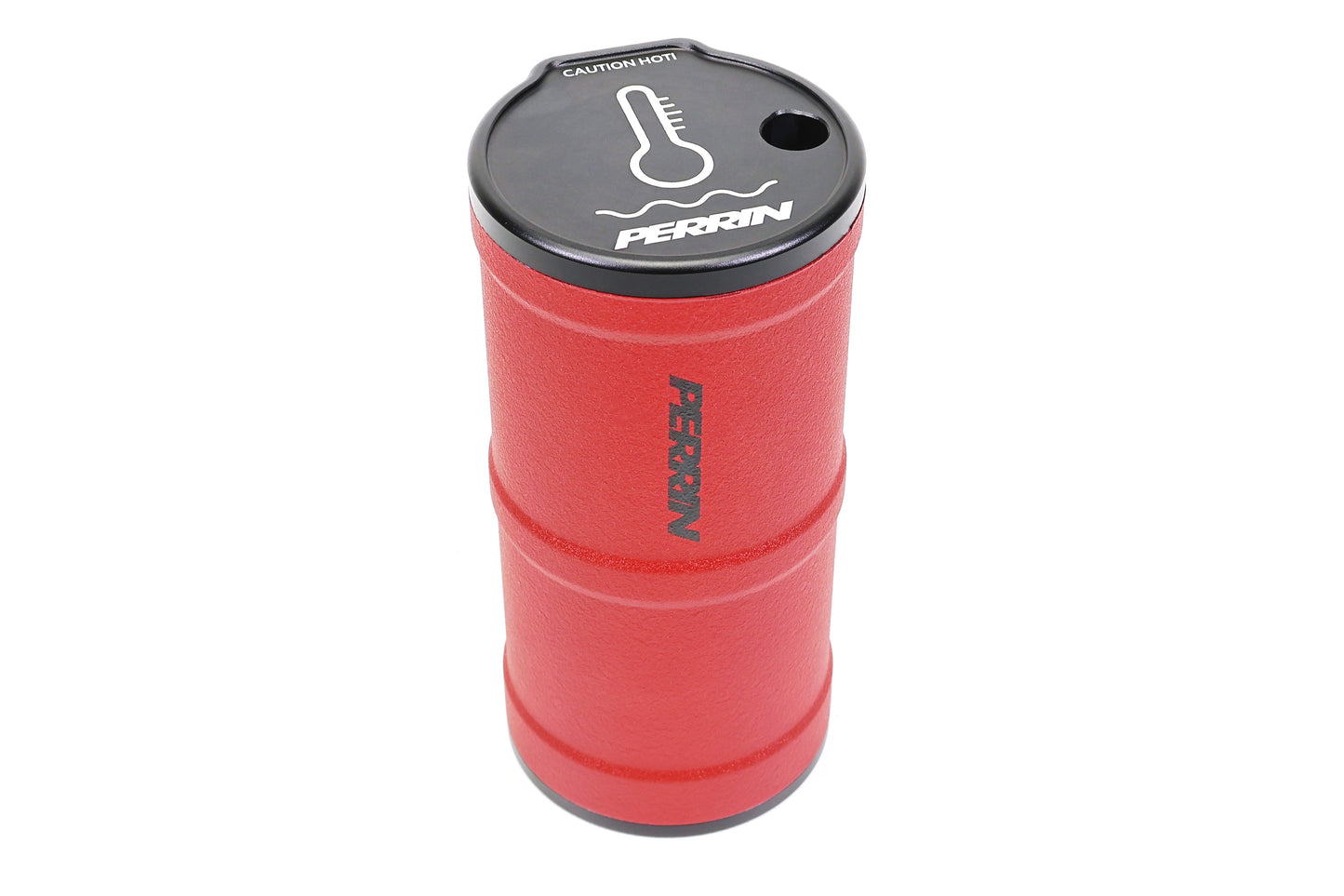 Perrin red coolant overflow tank designed for performance Subaru, Honda, Nissan, and Toyota vehicles.