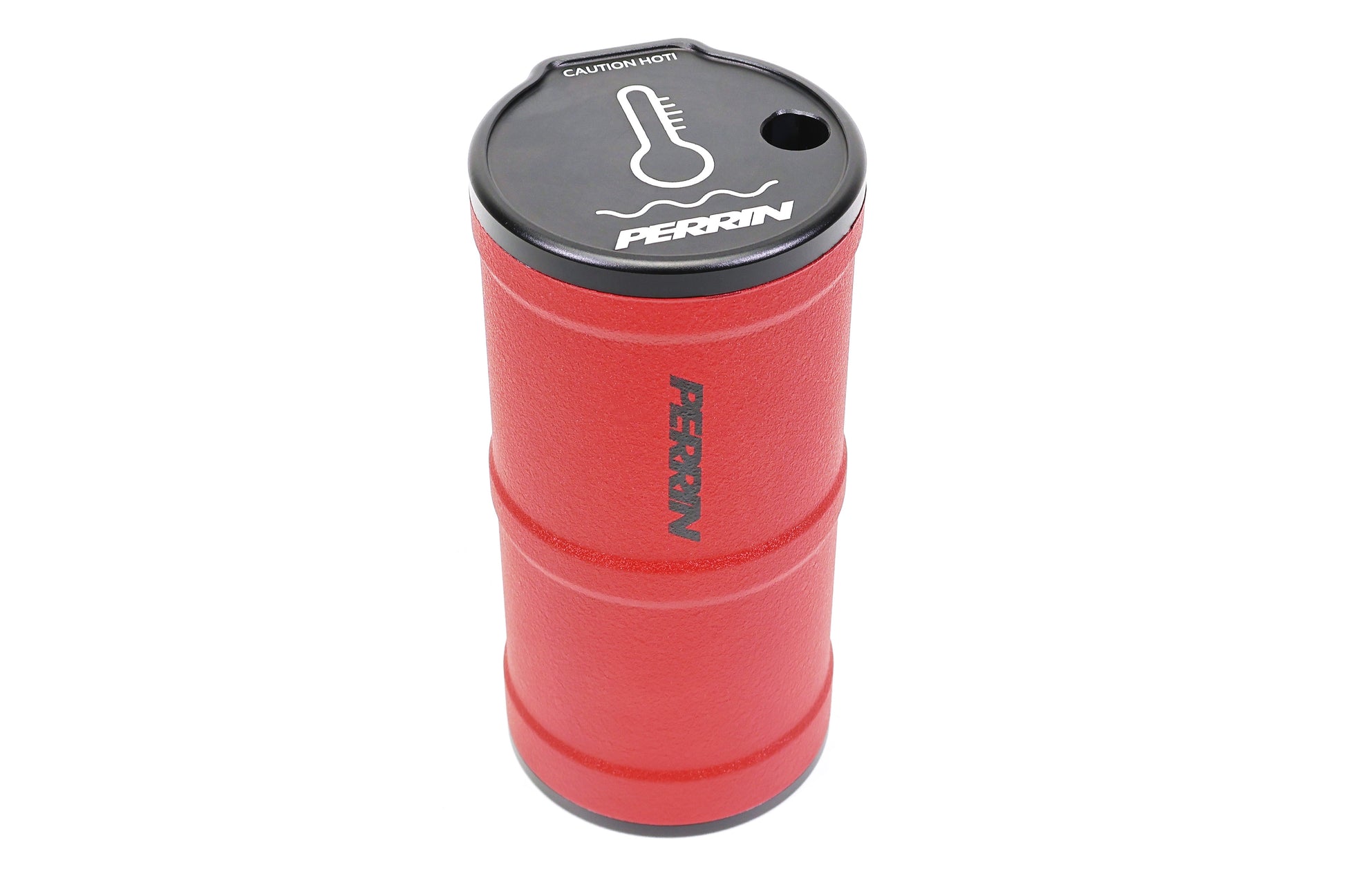 Perrin red coolant overflow tank designed for performance Subaru, Honda, Nissan, and Toyota vehicles.