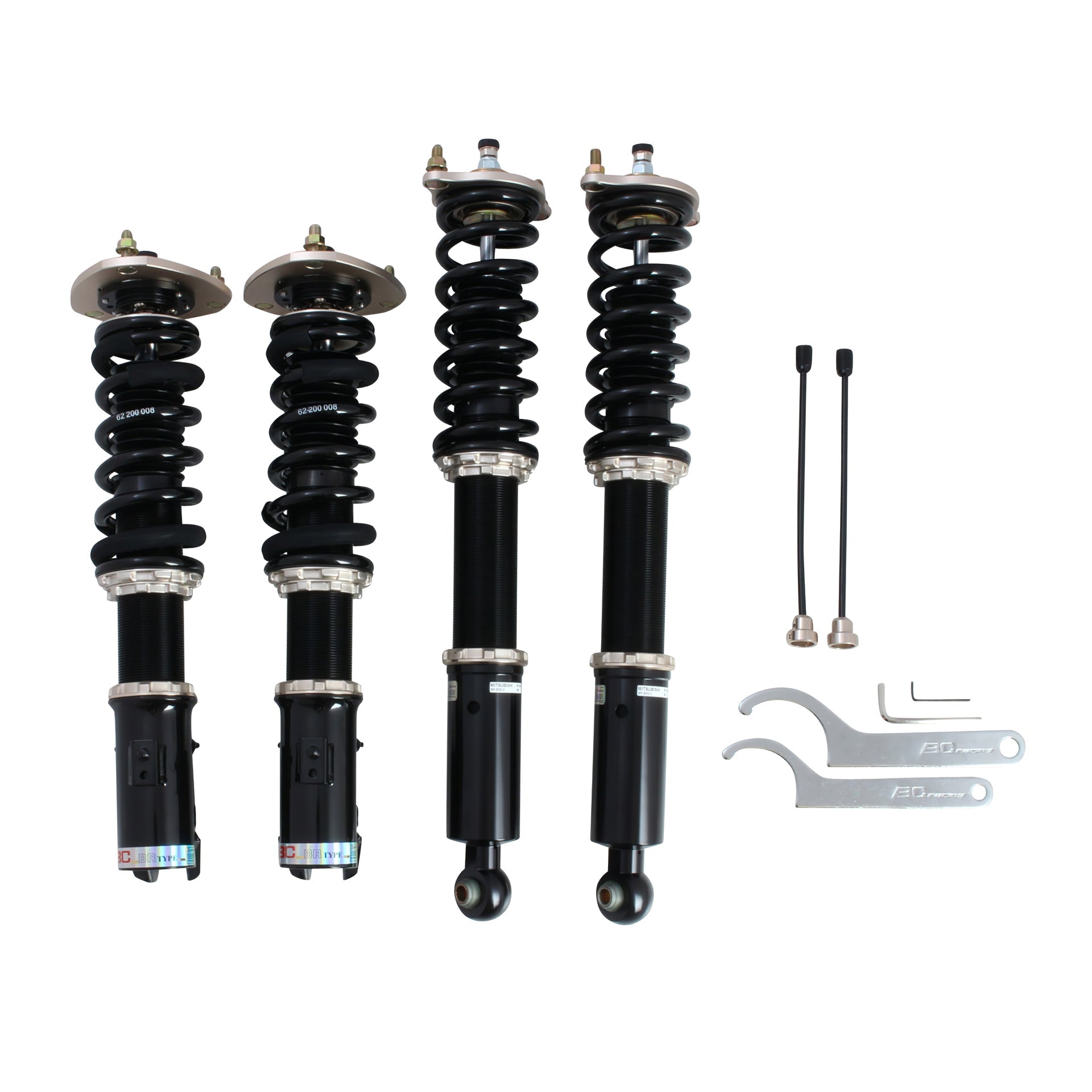 BC Racing coilovers on a white background