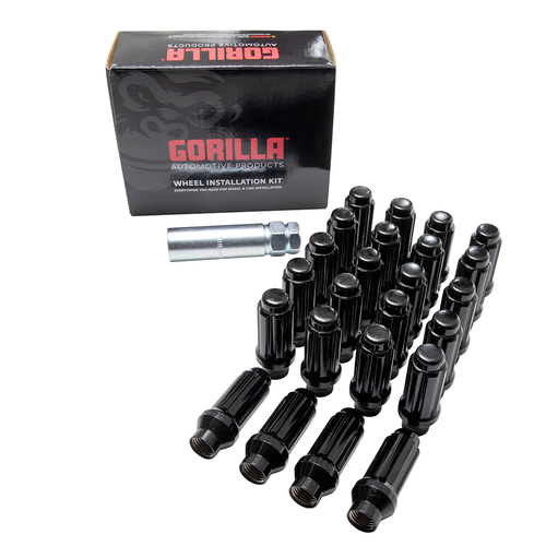 Gorilla 6 Lug M14x1.50 Extended Thread Spline Black Lug Nuts
