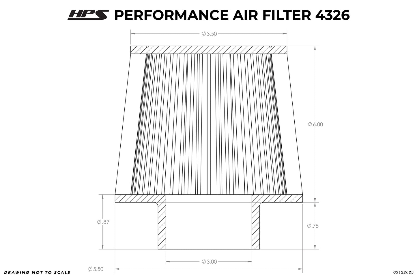 HPS Performance 3" Air Filter, 6.75" Length, 5.5" Base, 3.5" Top, HPS-4326