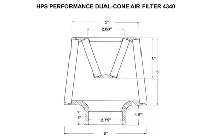 HPS Performance 2.75" Open Top Dual Cone Air Filter, 6.5" Length, HPS-4340