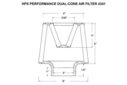 HPS Performance 3" Open Top Dual Cone Air Filter, 6.5" Length, HPS-4341