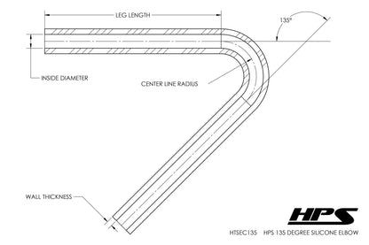 HPS 1-1/2" Silicone 135 Degree Elbow Coupler Hose, High Temp 4-ply Reinforced (38mm ID)
