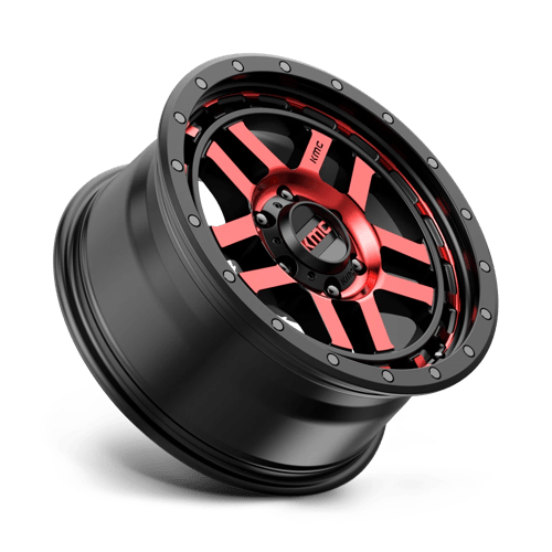 KMC KM540 RECON Gloss Black Mach W/ Red Tint 17x9 -12 6x139.7mm 106.1mm